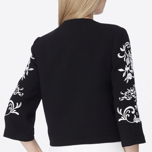 Tahari Embroidered Floral Print Crepe Jacket Black - Picture 2 of 3